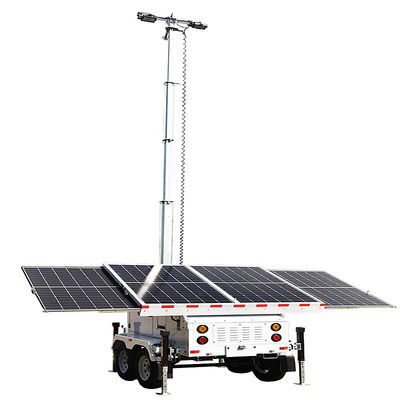 Torre de luz solar móvel Tempo de execução 24,3 horas Portátil Torres de luz ao ar livre Torre de luz de trailer