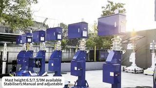 Torre de luz solar móvel com emissão zero, implantação rápida, torres de iluminação solar externa de emergência